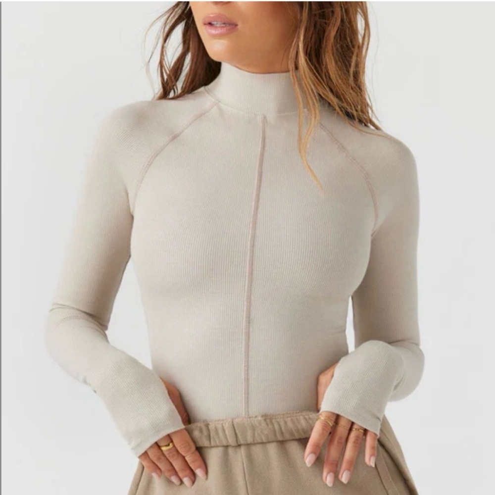 Joah Brown Cream Ribbed Turtleneck S/M